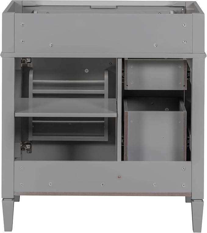 30" Bathroom Vanity Without Top Sink,Modern Freestanding Bath Storage Cabinet with 2 Soft-Close Drawers & Tip-Out Tray,Solid Wood Vanity Only w/Adjustable Shelf & Door Organizer,Grey
