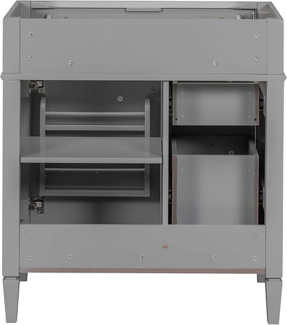 30" Bathroom Vanity Without Top Sink,Modern Freestanding Bath Storage Cabinet with 2 Soft-Close Drawers & Tip-Out Tray,Solid Wood Vanity Only w/Adjustable Shelf & Door Organizer,Grey