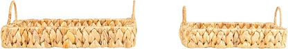 Household Essentials Woven Water Hyacinth Scalloped Square Trays, Set of 2, Natural