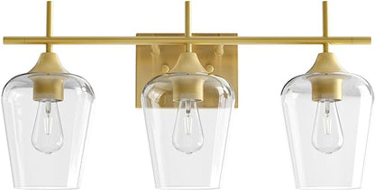 VONLUCE Bathroom Vanity Light, 3 Light Bathroom Light Fixture Over Mirror, Bathroom Wall Lamp with Clear Glass, Modern Gold Vanity Lighting fixtures for Bathroom, Bedroom, Hallway