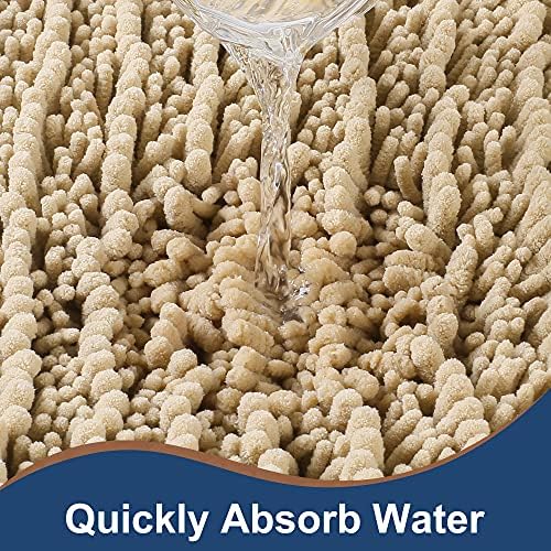 Luxury Chenille Beige Bathroom Rugs Sets 2 Piece, Thickened Hot Melt Rubber Bottom Bath Mats for Bathroom Non Slip,Bath Rugs Quick Dry Machine Washable for Shower Mat (32"x20"+17"x24")