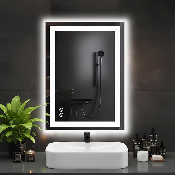 DUMOS 20.1"x28.1" LED Bathroom Mirror, Bathroom Vanity Mirror | Smart Anti-Fog, Front Light and Backlit, 3 Color Temperatures, Dimmable, Memory Function