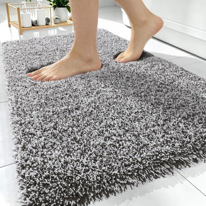 OLANLY Microfiber Bathroom Rugs 30x20, Quick Dry Mat, Dark Brown and White
