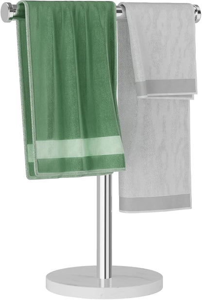 Hand Towel Holder for Bathroom, Freestanding Towel Stand, Brushed Nickel | T-shape Stainless Steel Towel Rack with Heavy Marble Base for Hand Towels on Bathroom Vanities, Guest Baths or Counters