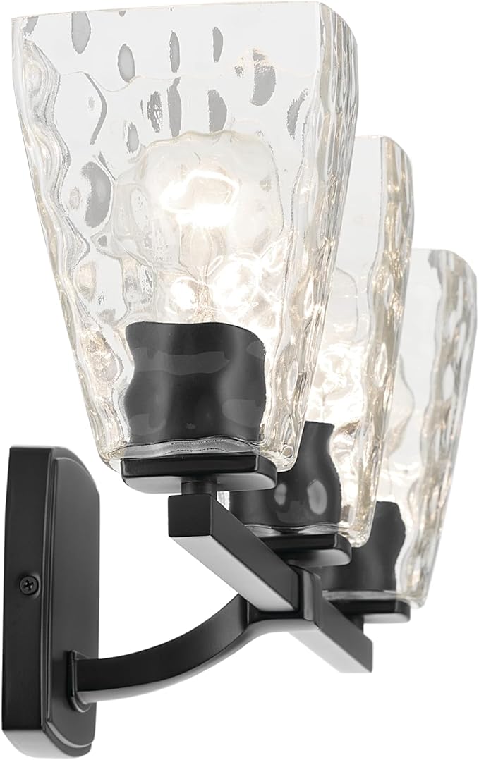Kichler Marant 21.25" 3-Light Vanity Light with Clear Water Glass in Black, for Bathroom, Powder Room, Over a Mirror, (21.25" W x 9.5" H), 55216BKWTR