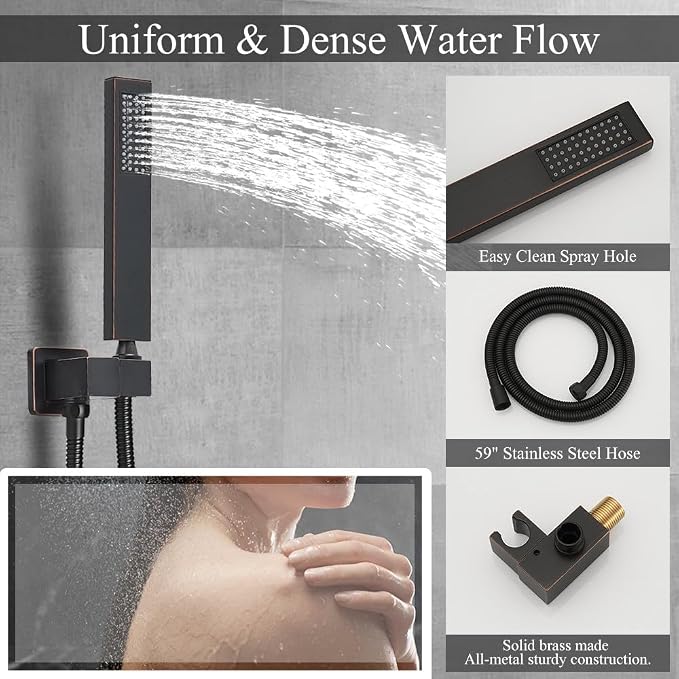 Shower Faucet Set 16 Inch Wall Mount Rain Shower System, All Metal Shower Fixtures - Oil Rubbed Bronze