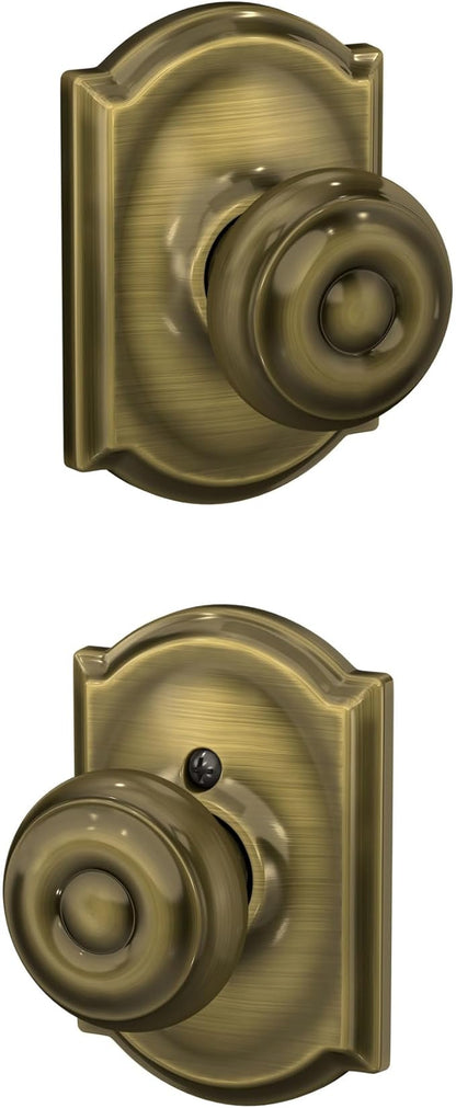SCHLAGE F10 GEO 609 CAM Camelot Collection Georgian Passage Knob, Antique Brass