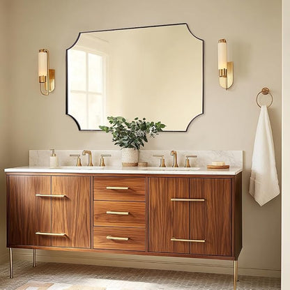 30x40 Inch Bathroom Mirror, Brushed Bronze Rectangle Scalloped Mirror, Antique Bronze Mirror with Premium Stainless Steel Metal Frame, Large Wall-Mounted Mirror (Horizontal/Vertical)