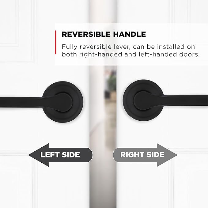 Kwikset Henley Interior Passage Door Handle, Lever for Closet and Hallway Doors, Reversible Non-Locking Handle Lever, Matte Black, with Microban Protection (Pack of 4)