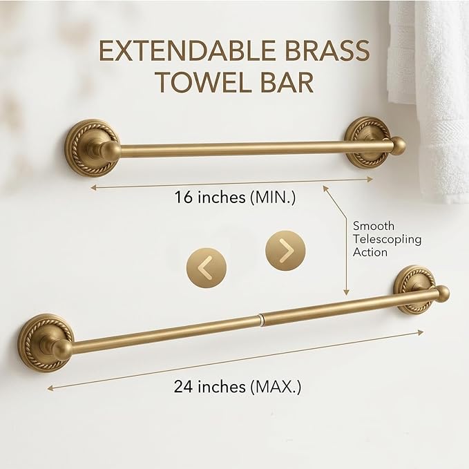 Antique Brass Bathroom Hardware Set 4 Pcs Gold Bathroom Accessories, Vintage Bath Towel Bar Toilet Paper Holder Towel Ring & Double Robe Hook Kit for Shower Room Wall Mounted
