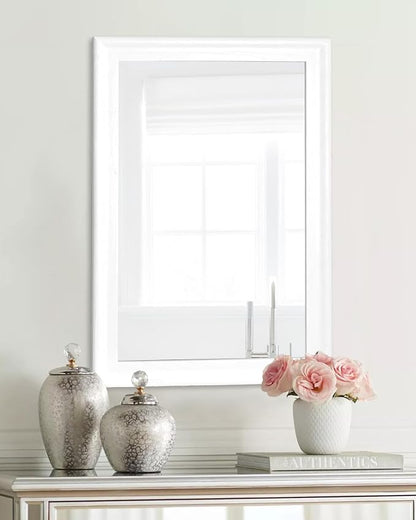 White Wood Wall Mirror for Bathroom,Rectangle 20 x 30 inch Vanity Mirrors | Hanging Mirror with Wooden Frame for Living Room,Bedroom,Entryway