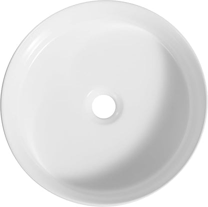 JONATHAN Y Contemporary Round Ceramic Vessel Sink, 14.25" White Bathroom Sink Above Counter, Modern Straight-Sided Porcelain Vanity Sink Bowl, Art Deco Vanity Top Basin for Lavatory and Powder Room