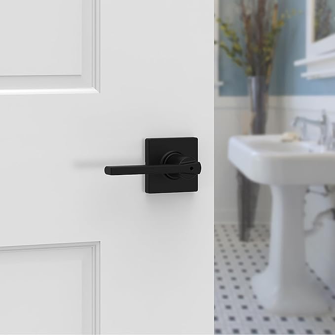 Kwikset Casey Hallway Passage and Bed/Bath Privacy Door Handle 4 Pack, 2 Passage Levers and 2 Privacy Levers, Matte Black Reversible Interior Handles, with Microban