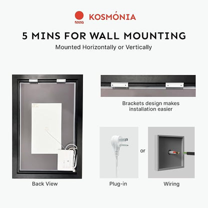 32x48 Inch Large LED Bathroom Mirror, Front & Backlit | Wall Mount Vanity Mirror, Anti-Fog Dimmable 3 Color Temperature Memory Function, Aluminum Frame Tempered Glass