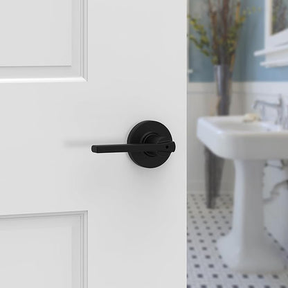 Kwikset Casey Interior Privacy Round Door Handle with Lock, Door Lever for Bathroom and Bedroom, Matte Black Reversible Keyless Turn Lock, with Microban Protection