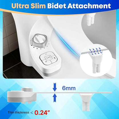 Bidet Attachment for Toilet,Hot and Cold Water Ultra-Thin Non-Electric Bidet, Dual Self-Cleaning Nozzles, Adjustable Water Pressure, Knob Control for Water Flow & On/Off, Fits Most Standard Toilets