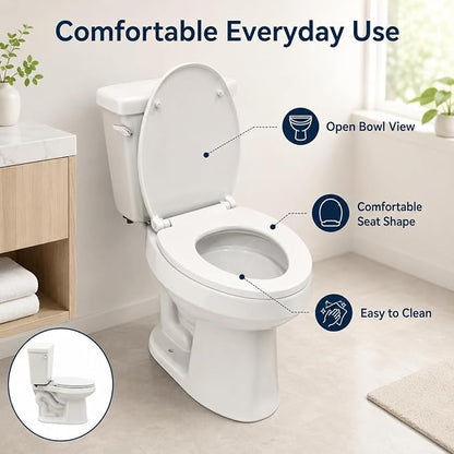 Compact 15.4 Inch Elongated Two Piece Toilet, Side Flush White Ceramic Bathroom Toilet with Soft Close Seat, 1.28 GPF Siphonic Flush, cUPC Certified, 12 Inch Rough-In