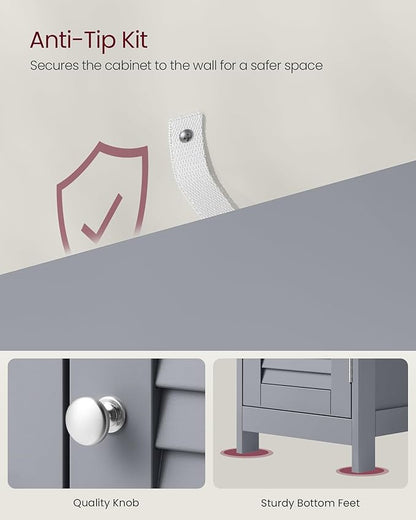 VASAGLE Storage Cabinet, Small Slim Floor Cabinet with Drawer and Shutter Door, for Living Room, Bathroom, 11.8 x 12.6 x 34.3 Inches, Dove Gray UBBC043G02