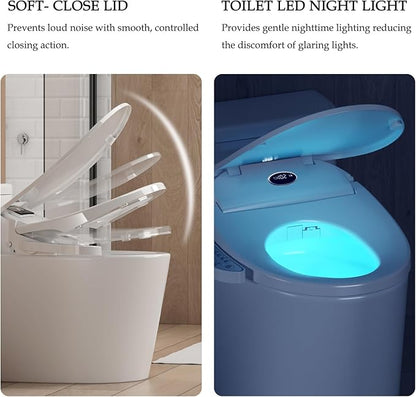 Bidet Toilet Seat, Bidet Seat With Warm Water Wash, Heated Seat, Air Dryer, Soft Close Lid, Night Light, Self Cleaning Nozzle, LED Display, Requires Outlet - Round