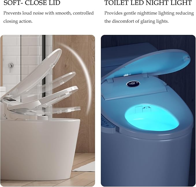Bidet Toilet Seat, Bidet Seat With Warm Water Wash, Heated Seat, Air Dryer, Soft Close Lid, Night Light, Self Cleaning Nozzle, LED Display, Requires Outlet - Elongated