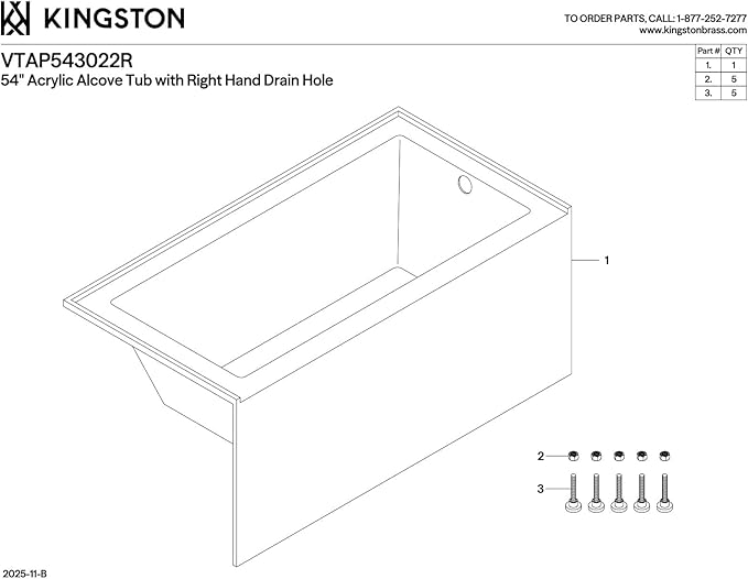 Kingston Brass VTAP543022R Aqua Eden Alcove Tub, White