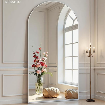 Dewfig Arched Full Length Mirror, 76"x34" Large Floor Mirror, White | Aluminum Alloy Frame Full Body Mirror, HD Shatterproof Tempered Glass, Lean/Stand/Wall for Living Room,Bedroom, Dressing Room