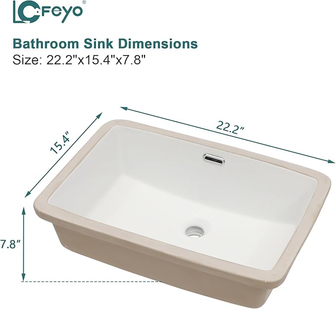 Undermount Bathroom Sink 22''x15'' White Rectangle Bathroom Sink Porcelain Ceramic Sink Vanity Basin Lavatory Sink Vessel Sink