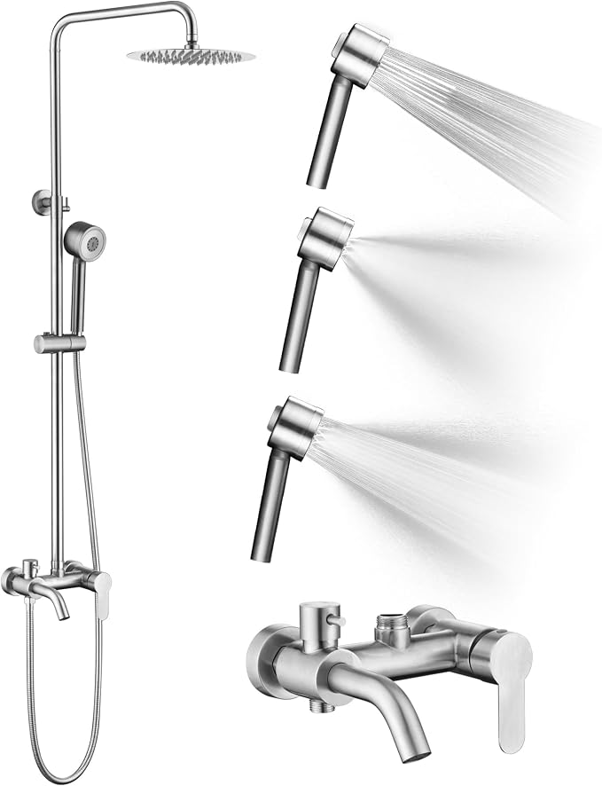 HDSRYJXH Shower Faucet - Shower Faucets Sets Complete, Shower System - Outdoor Shower Kit/Outdoor Shower Fixtures W/ SS304 Shower Head with 3 modes Handheld, Brushed Nickel