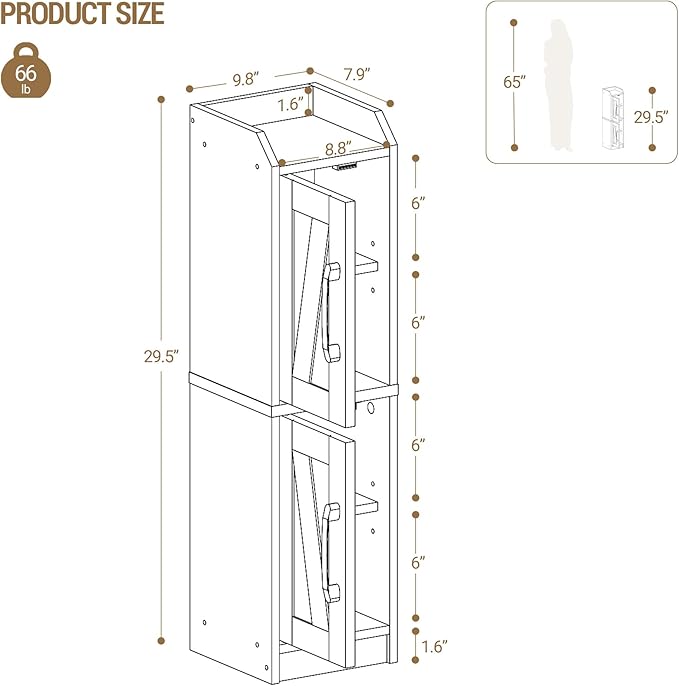 Bathroom Storage Cabinet, Small Corner Floor Cabinet with Door and Shelves, Narrow Bathroom Organizer and Paper Storage with Adjustable Shelves, for Small Spaces, Black BC27104X