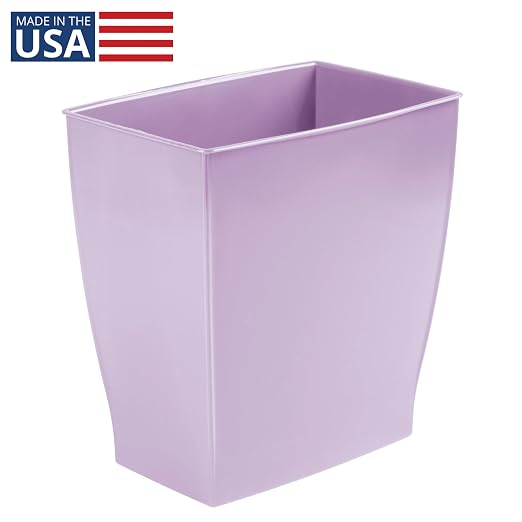 iDesign Small Plastic Bathroom Trash Can, Slim Rectangle Purple | For Bedroom, Office, Dorm, Garbage Bin