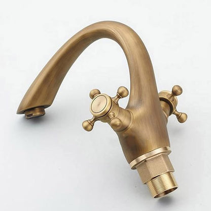 Antique Brass Vintage Bathroom Faucet Double Cross Handle Mixer Sink Tap Single Hole Cold Hot Mixer Vanity Tap Gold Finish，Cromo