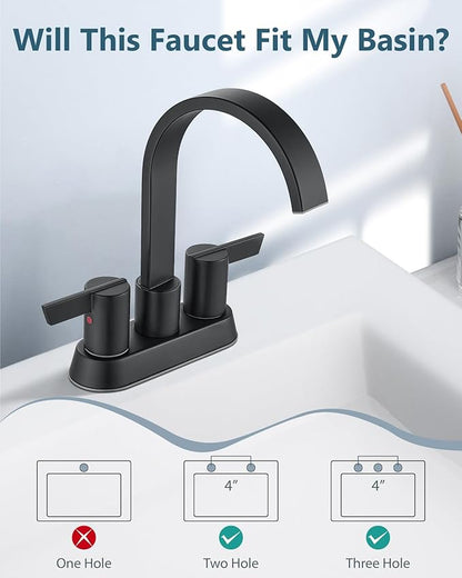 Aolemi Bathroom Faucets for Sink 3 Hole,4 Inch Centerset Waterfall Faucet 2 Handle for Bathroom Sink with Pop-Up Drain and Supply Lines Matte Black