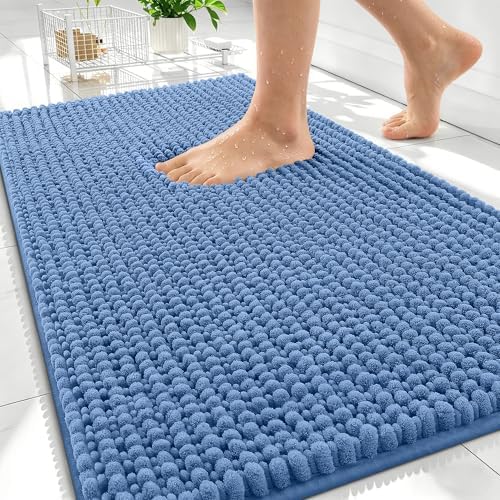 OLANLY Thick Chenille Absorbent Bathroom Rugs Mat 34x21, Cornflower Blue