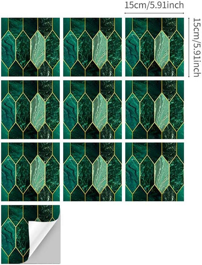 funlife Holographic Emerald Art Deco Peel and Stick Backsplash Self-Adhesive PVC Wall Tiles Easy DIY with Tools for Kitchen Bathroom and Laundry Room 5.9"x5.9"x10-Sheet Hex Emerald