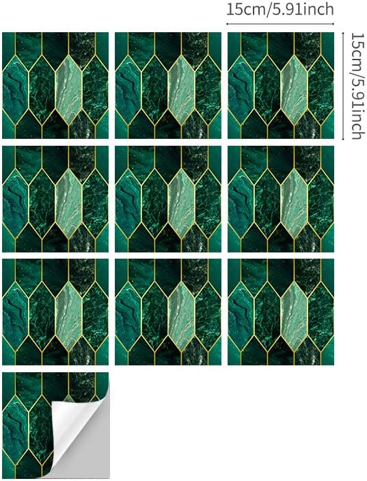 funlife Holographic Emerald Art Deco Peel and Stick Backsplash Self-Adhesive PVC Wall Tiles Easy DIY with Tools for Kitchen Bathroom and Laundry Room 5.9"x5.9"x50-Sheet Hex Emerald