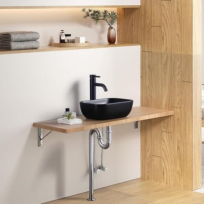 Black Vessel Sink 14.5"x10" Small Bathroom Sink Above Counter | 14 Inch Small Vessel Sink Black Ceramic Porcelain Bowl for Vanity Wash Basin Countertop Design