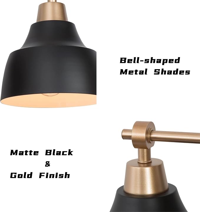 Black Bathroom Vanity Light Fixtures, 3-Light Brass Modern Farmhouse Gold Vanity Wall Lamp Over Mirror with Metal Globe for Hallway, Bedroom, Kitchen, and Living Room