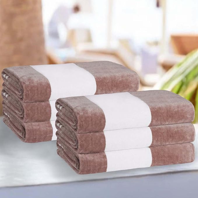 Superior Cotton Striped Beach Towels, Colorful Towels for Adult, Kid, Pool, Swimming, Sand, Travel, Large Oversized, Absorbent, Fast Drying, Bath Basics, Cabana Collection, Set of 6, Taupe