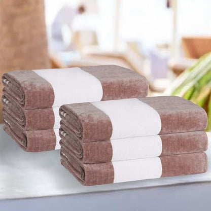 Superior Cotton Striped Beach Towels, Colorful Towels for Adult, Kid, Pool, Swimming, Sand, Travel, Large Oversized, Absorbent, Fast Drying, Bath Basics, Cabana Collection, Set of 6, Taupe