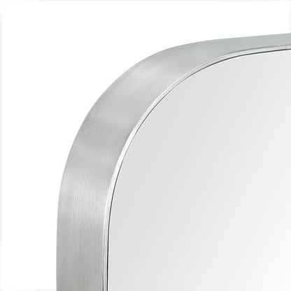 GRACTO 24x40'' Brushed Nickel Metal Framed Bathroom Mirror for Wall in Stainless Steel Rounded Rectangular Bathroom Vanity Mirrors Wall Mounted