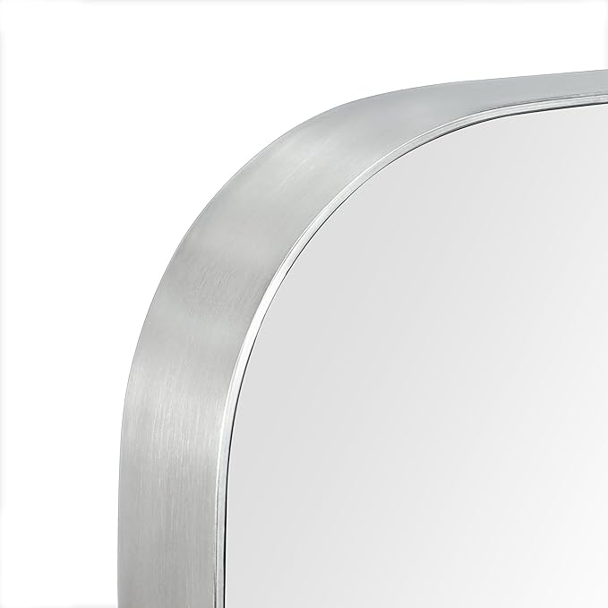 GRACTO 24x30'' Brushed Nickel Metal Framed Bathroom Mirror for Wall in Stainless Steel Rounded Rectangular Bathroom Vanity Mirrors Wall Mounted