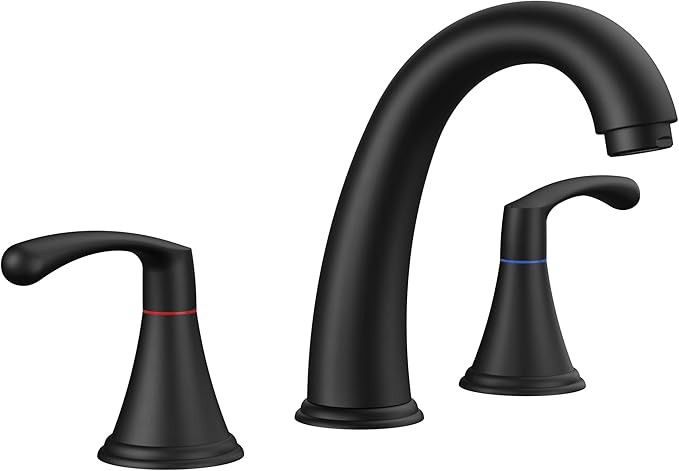 FORIOUS Black Bathroom Faucet 3 Hole, Widespread Bathroom Sink Faucet 8 Inch with Pop Up Drain and CUPC Supply Hose, 2 Handle for Vanity Rv Commercial Lavatory Restroom