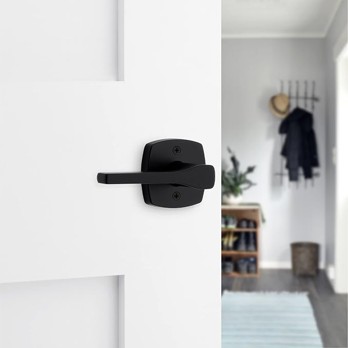 Kwikset Tripoli Lever Interior Passage Door Handle, Lever for Closet and Hallway Doors, Reversible Non-Locking Handle Lever, Matte Black, with Microban Protection (Pack of 2)