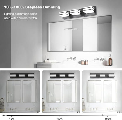 3 Color Temperature Dimmable Bathroom Light Fixtures over Mirror LED Black Vanity Acrylic Stainless Steel Square Shade Lights for Bathroom, ETL Certificated, VL5518
