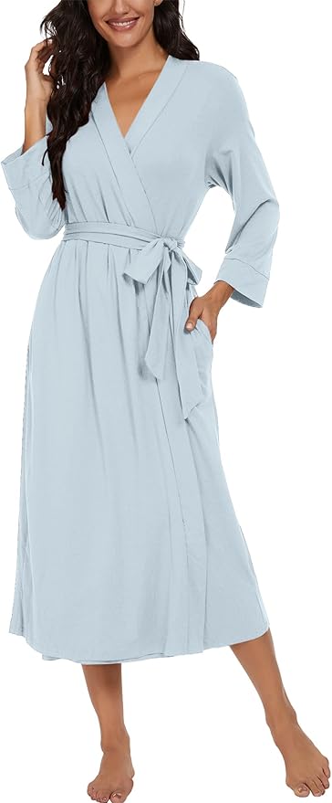 VINTATRE Women Kimono Robes Long Knit Bathrobe Lightweight Soft Knit Sleepwear V-neck Casual Ladies Loungewear