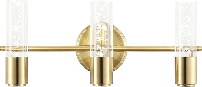 JONATHAN Y 18" Brass Gold Modern Integrated LED Vanity Light Wall Sconce for Bathroom, Clear Bubble Acrylic Shade Minimalist Art Deco Light for Hallway, Entryway, 4000K (JYL7224B)
