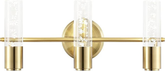 JONATHAN Y 18" Brass Gold Modern Integrated LED Vanity Light Wall Sconce for Bathroom, Clear Bubble Acrylic Shade Minimalist Art Deco Light for Hallway, Entryway, 4000K (JYL7224B)