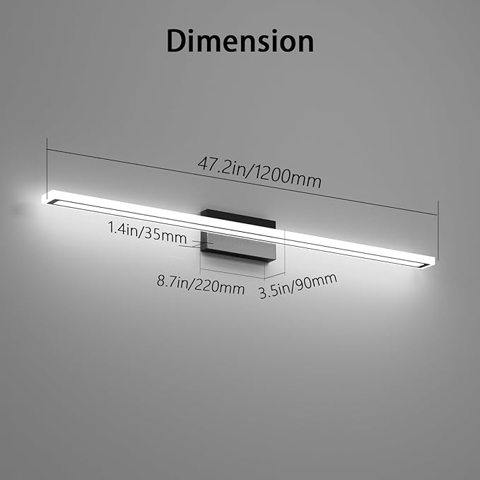 48inch Black LED Bathroom Vanity Light Bar 40W Modern Bath Light Fixture Over Mirror Vanity Light Cool White 6000K