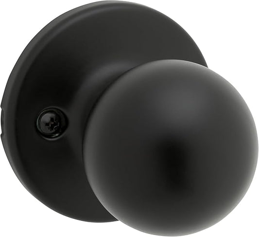 Kwikset Polo Dummy Door Knob, Single Sided Handle for Closets, French Double Doors, and Pantry, Matte Black Non-Turning Interior Push/Pull Door Knob, with Microban Protection
