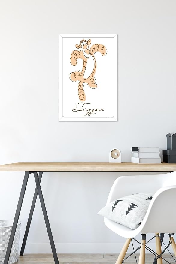 Trends International Disney Simple Moments Line Art - Tigger Wall Poster, 22.4L x 14.7W, White Framed Version
